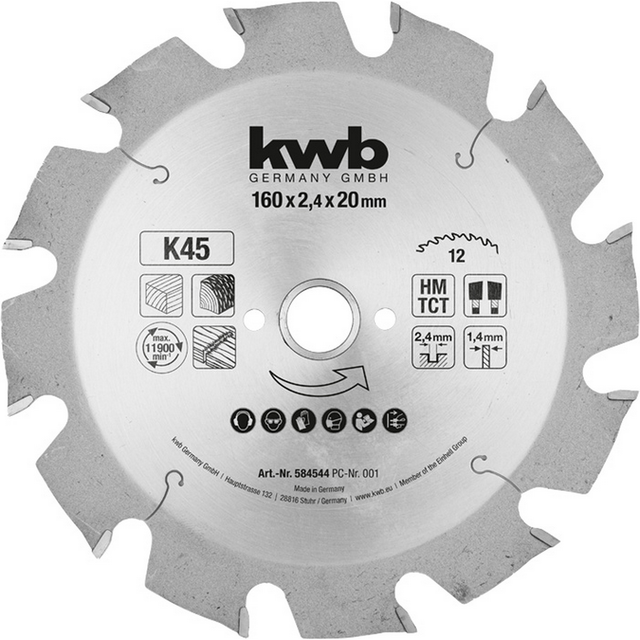 kwb Kreissägeblatt Hartmetall 12 Zähne Ø 160 x 20 mm