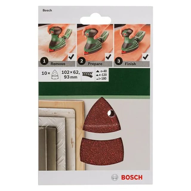 Bosch Deltaschleifblatt-Set gelocht 10,2 x 6,2 cm G40 - 180 10-teilig