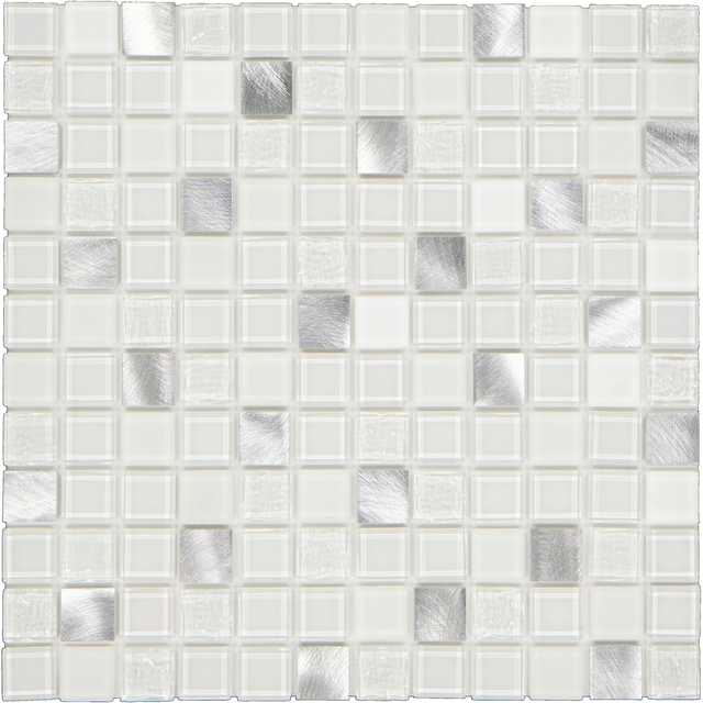 Mosaikfliese 'Easyglue' selbstklebend Glas aluminiumfarben/weiß 30 x 30 cm