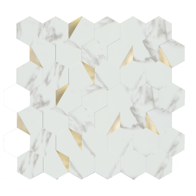 Mosaikfliese 'Easyglue' selbstklebend weiß/gold Kunststoff 29 x 29 cm