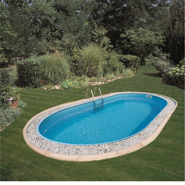 GRE Einbaupool-Set 'Madagascar' blau/weiß oval 600 x 320 x 150 cm