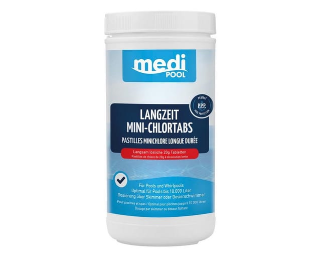 mediPOOL Langzeit-Mini-Chlortabs zur Poolpflege 1 kg, 50 Stück
