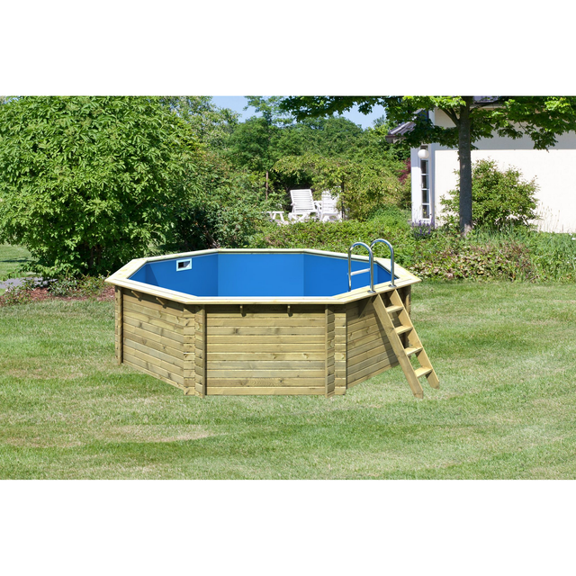 Karibu Massivholzpool-Set 'Maui 2' 420 x 420 x 124 cm mit Edelstahlleiter und Filteranlage