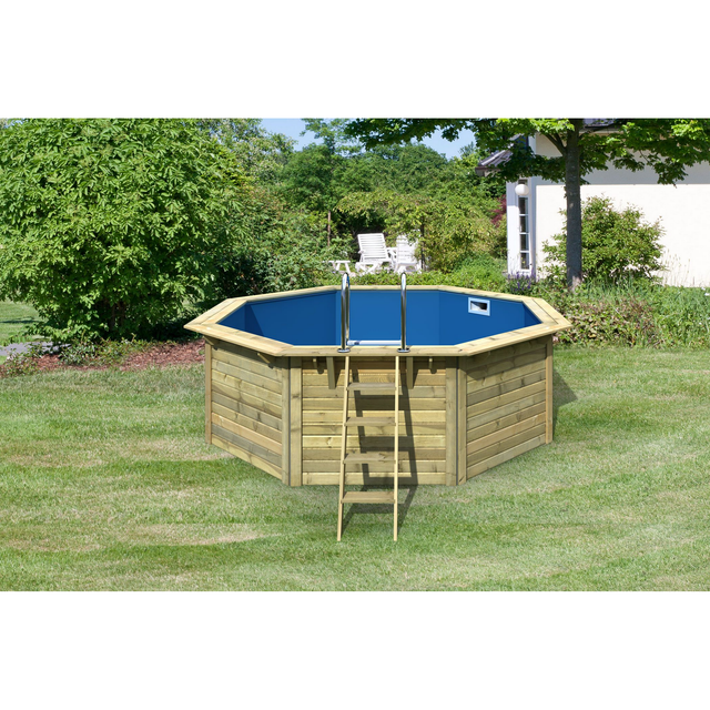 Karibu Massivholzpool-Set 'Paia 1' 347 x 347 x 121 cm mit Innenhülle blau, Filteranlage