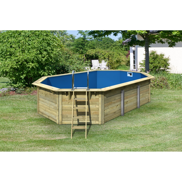 Karibu Massivholzpool-Set 'Paia 4' 558 x 347 x 121 cm mit Innenhülle blau, Filteranlage