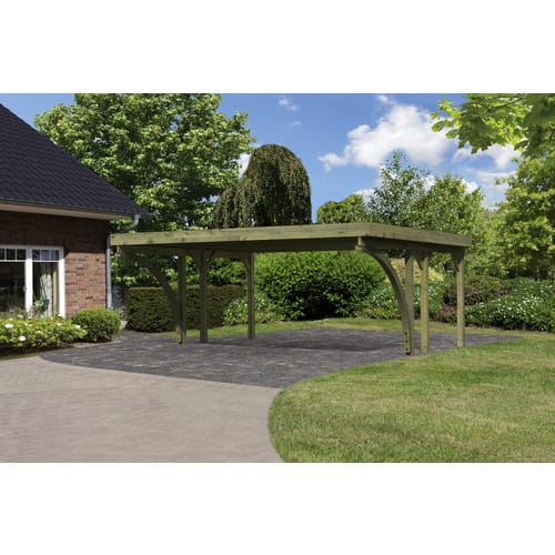 Karibu Doppelcarport 'Classic 1' 598 x 480 cm Kiefer KDI PVC-Dach, mit zwei Einfahrtsbögen