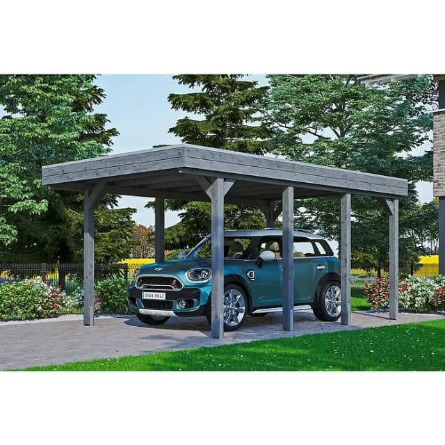 SKAN HOLZ Einzelcarport 'Friesland' mit EPDM-Dachfolie 314 x 555 cm schiefergrau