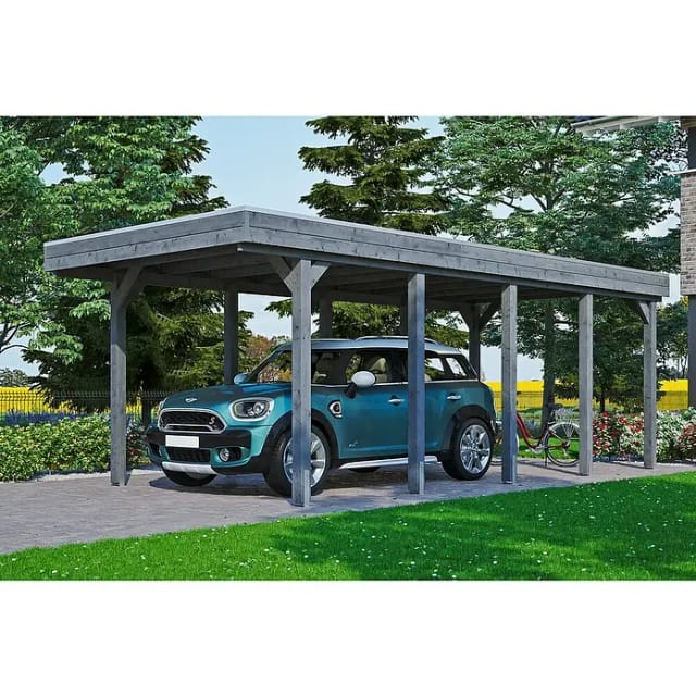 SKAN HOLZ Einzelcarport 'Friesland' mit Aluminiumdach 314 x 708 cm schiefergrau