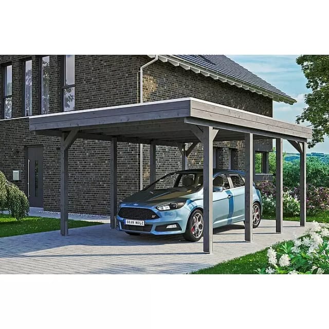 SKAN HOLZ Einzelcarport 'Friesland' mit EPDM-Dachfolie 397 x 555 cm schiefergrau