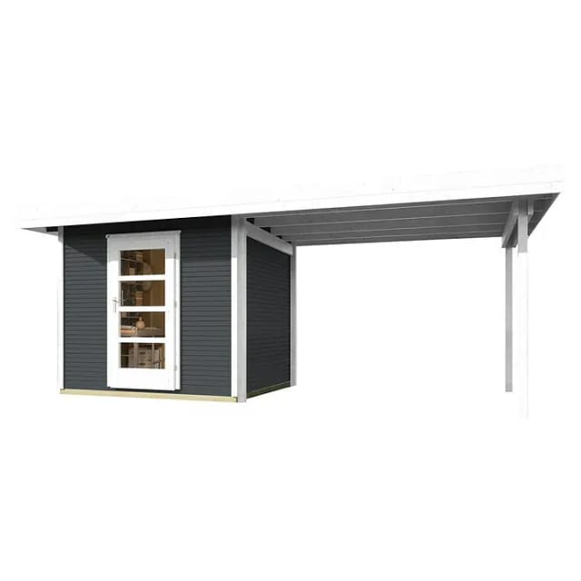 Weka Designhaus '172' anthrazit/weiß 239 x 530 cm mit Anbaudach