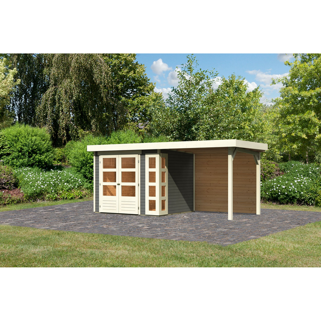 Karibu Gartenhaus-Set 'Terko 3' terragrau mit Schleppdach 491 x 211 x 238 cm
