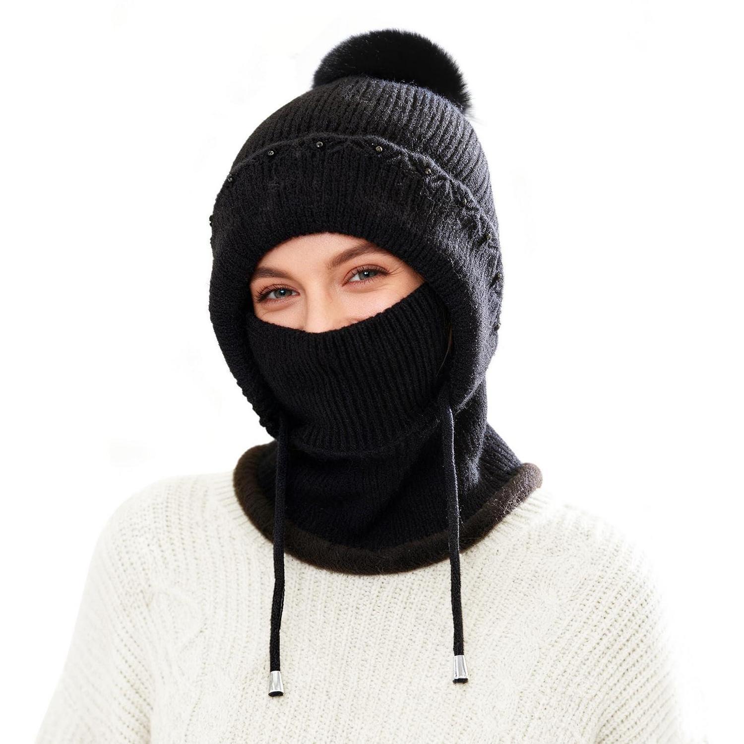 Sturmhaube Damen 3-in-1 Thermo-fleece Winddicht Warm Für Outdoor Radfahren Skifahren Schwarz