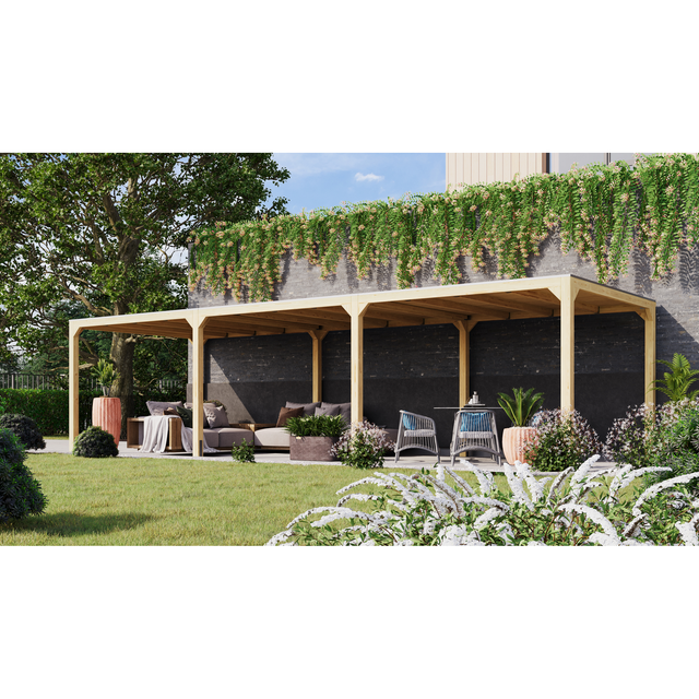 Karibu Pavillon-Set 'Cubus' naturbelassen mit zwei Verlängerungen