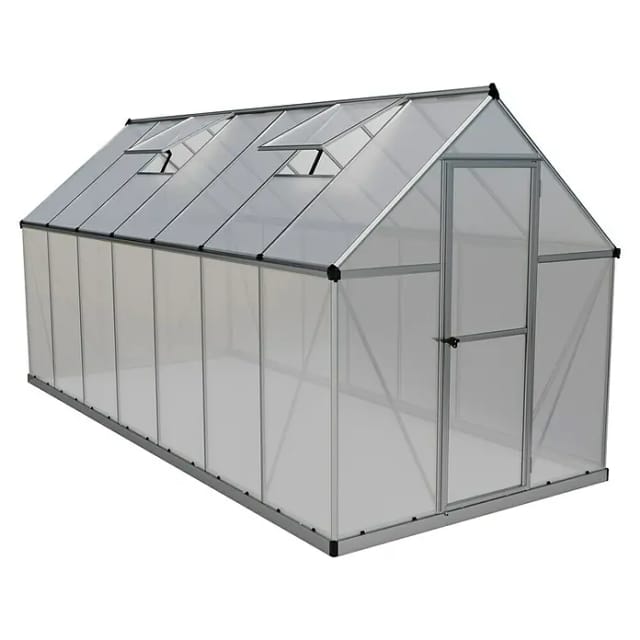 Palram Gewächshaus 'Mythos' 600 x 1400 cm mit Hohlkammerplatten aluminiumfarben