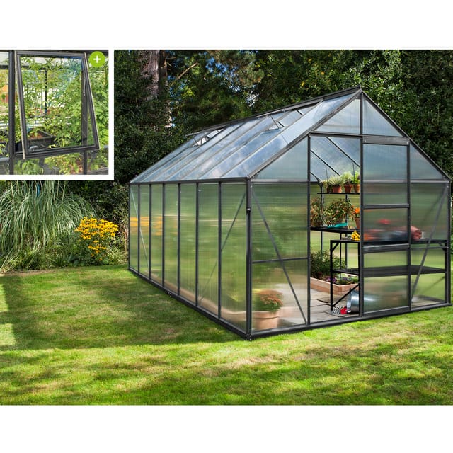 Vitavia Gewächshaus 'Meridian 1 11500' 254,4 x 441 cm mit 4 mm Hohlkammerplatten schwarz