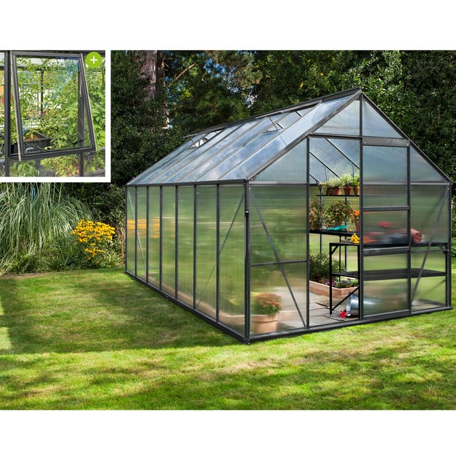 Vitavia Gewächshaus 'Meridian 1 11500' 254,4 x 441 cm mit 6 mm Hohlkammerplatten schwarz