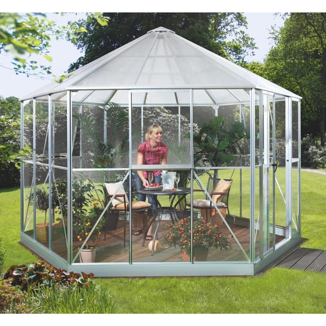 Vitavia Gewächshaus 'Hera 9000' 383 x 336 cm mit 3 mm Sicherheitsglas/6 mm Hohlkammerplatten aluminiumfarben