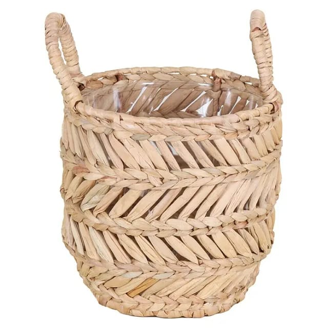 Pflanzkorb Wasserhyazinthe natur 2 Griffe mit PET-Einsatz Ø 28 x 26 cm
