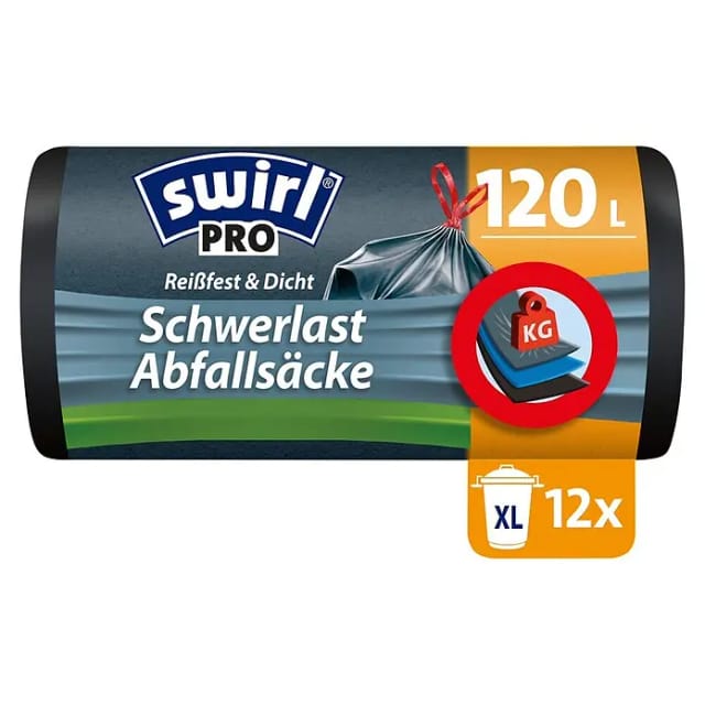 Swirl Schwerlast Abfallsäcke 'Reißfest & Dicht' mit Zugband 120 l 12 Stück