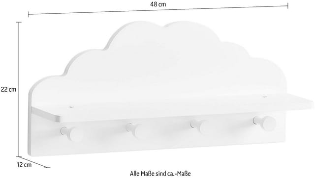 Zeller Kinder-Wandgarderobe 'Wolke' weiß 48 x 22 x 12