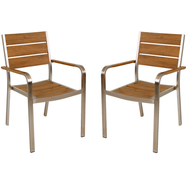 Garden Pleasure Gartenstuhlset 'Florence' stapelbar Aluminium braun 2 Stück