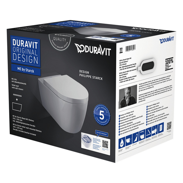 Duravit Wand-WC mit Spülrand 'ME by Starck' inklusive WC-Sitz weiß