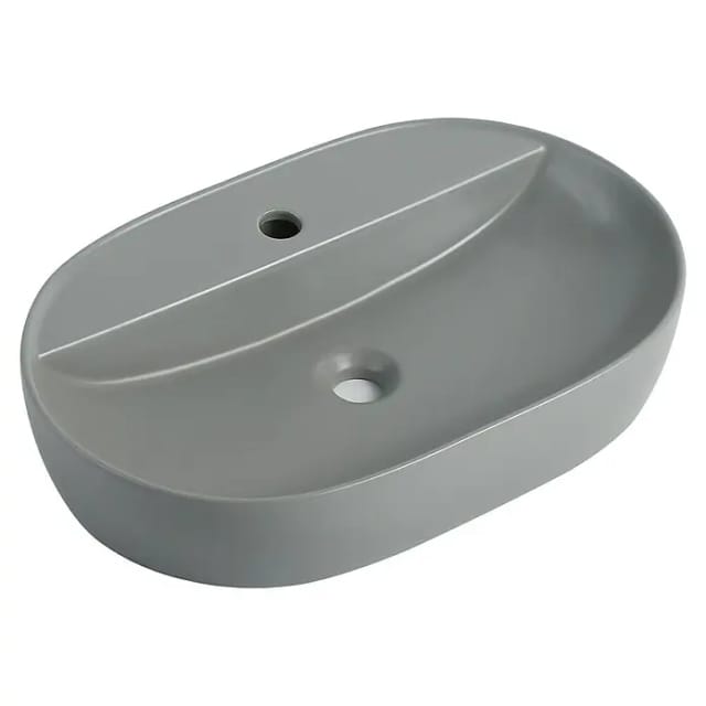 VEROSAN PRO Aufsatzwaschtisch 'Tari' Keramik oval matt light grey 60,5 x 40 x 12 cm