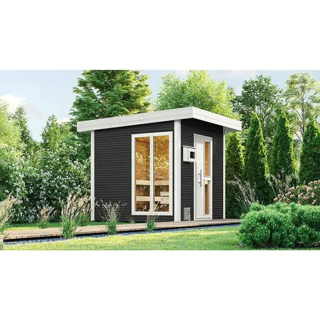 Weka Premium-Saunahaus 'Kuopio 1' anthrazit Holztür Fenster 263 x 298 x 253 cm, ohne Ofen