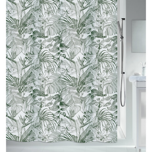 Spirella Duschvorhang 'Tropic' Textil grün/weiß 180 x 200 cm