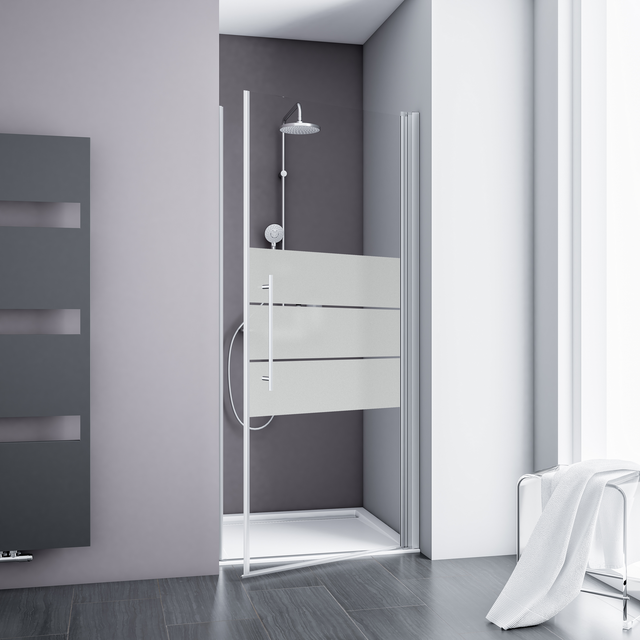 Schulte Drehtür für Nische 'Alexa Style 2.0' teilgerahmt, gestreift, aluminiumfarben, 80 x 192 cm