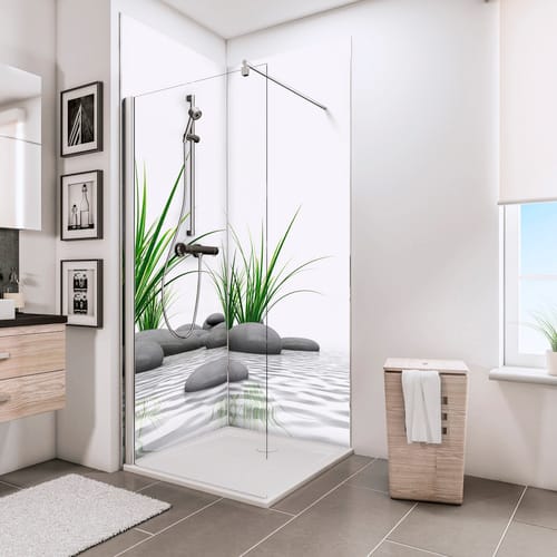 Schulte Duschrückwand 'DecoDesign' Zen-Steine Gras 210 x 90 x 90 cm, über Eck
