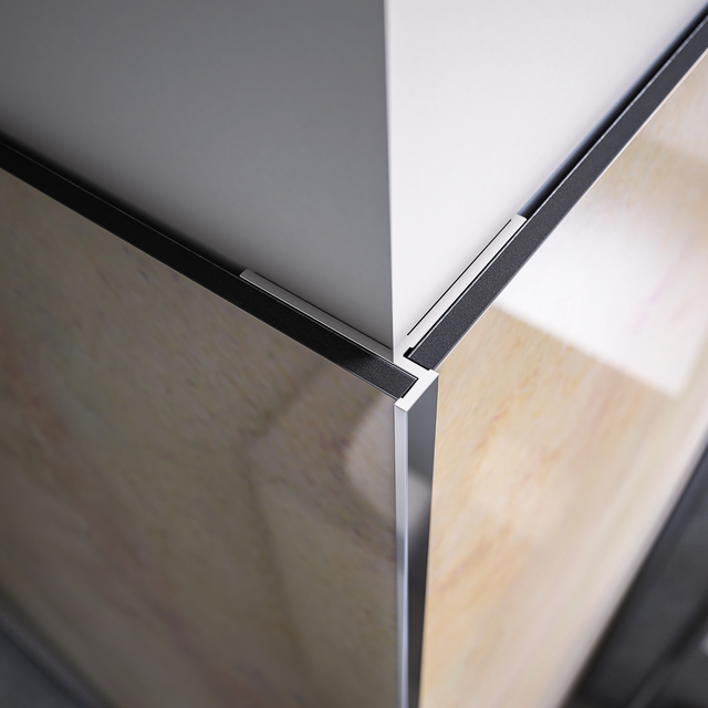 Breuer Eckprofil für Rückwandplatten, flächenbündig, alu silber matt, 2550 mm