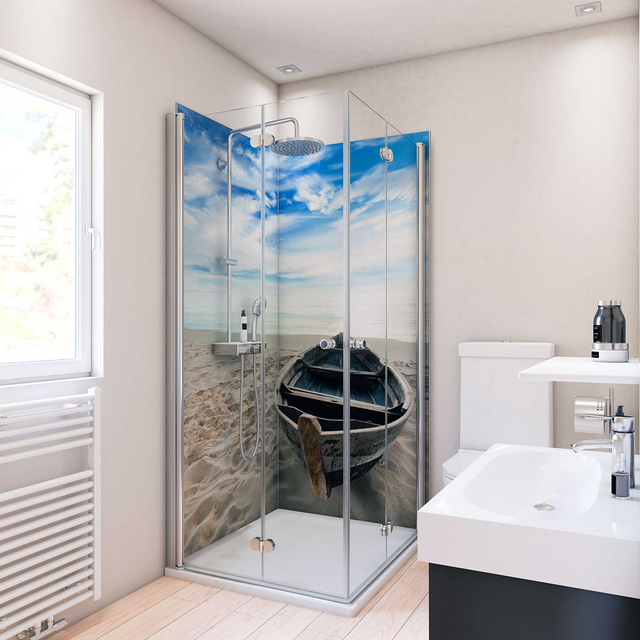 Breuer Duschrückwand Motiv Boot 90 x 90 x 210 cm