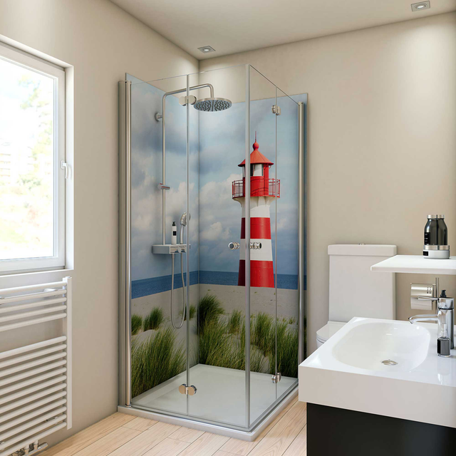 Breuer Duschrückwand Motiv Leuchtturm 90 x 90 x 210 cm
