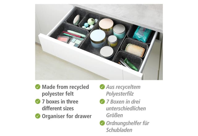 Wenko Schubladen Organizer grau Filz 7-teilig