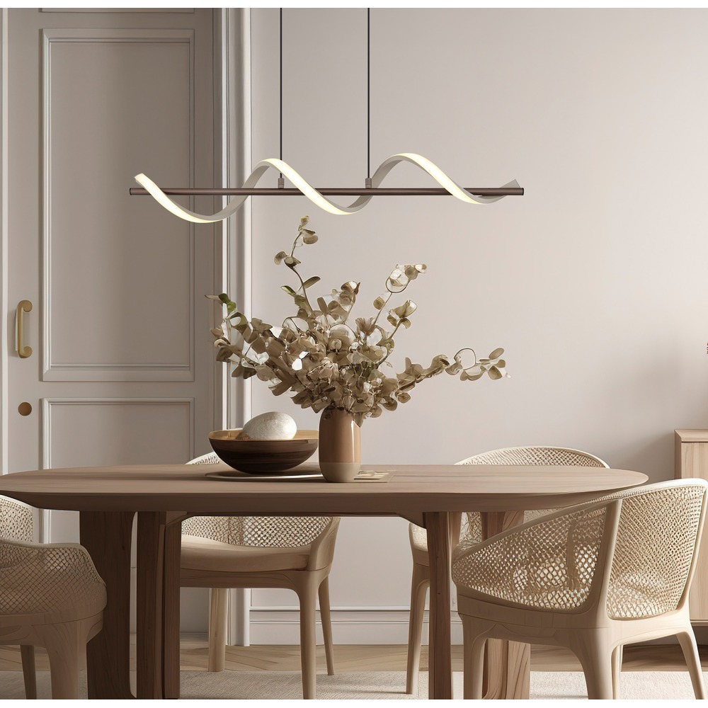 Led Hängeleuchte Pendelleuchte Wohnzimmerlampe Kürzbar Beige Metall H 120 Cm
