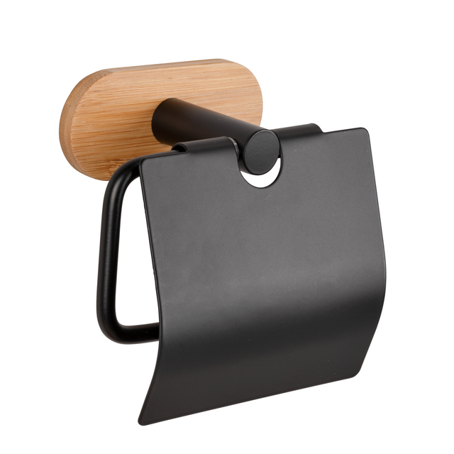 Wenko Toilettenpapierhalter 'Turbo-Loc Orea Bamboo' schwarz/bambus, mit Deckel