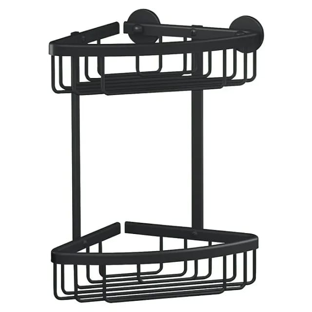 tesa Eck-Duschkorb 'Aluxx Black ' mattschwarz zweistöckig mit Klebelösung 26,2 x 16,3 x 16,3 cm