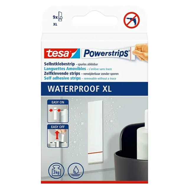 tesa Powerstrips 'Waterproof XL' selbstklebende Befestigungslösung für Bäder 9 Stück