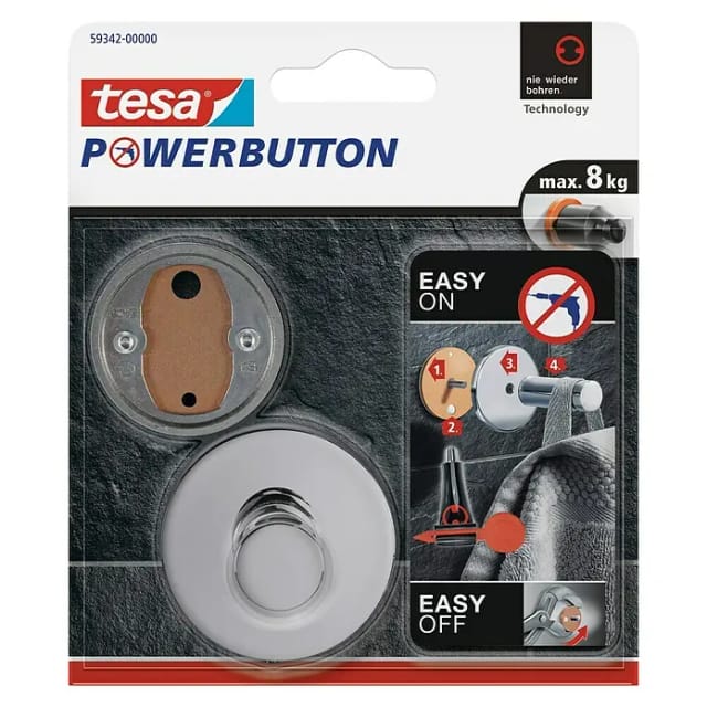 tesa Haken 'Powerbutton' Chrom rund selbstklebend