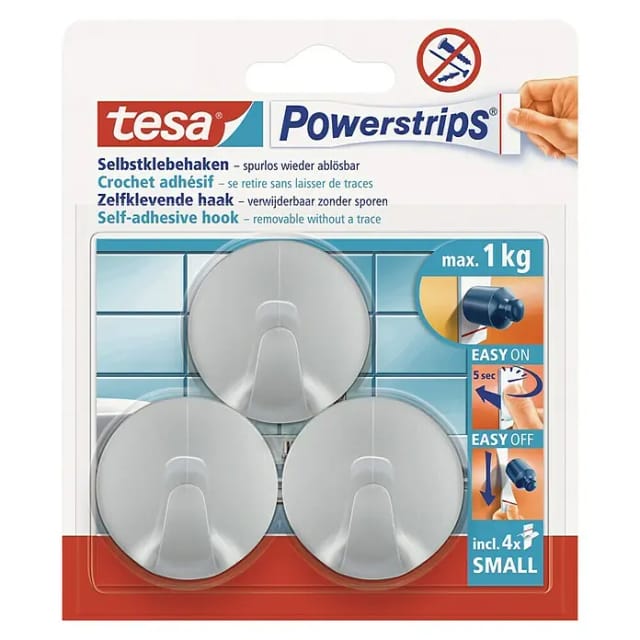 tesa Powerstrips Klebehaken small rund matt-chromfarben
