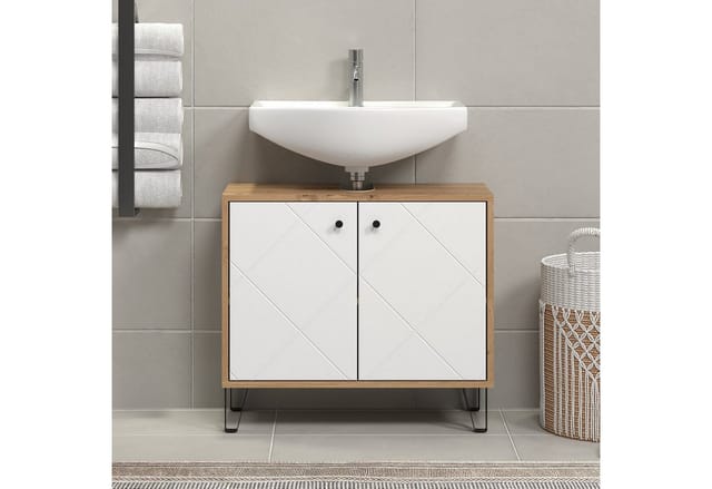 Waschbeckenunterschrank 'Touch' weiß, braun matt 69 x 61 x 33 cm
