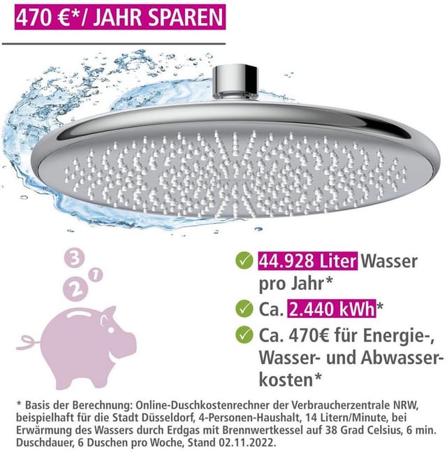 Wenko Kopfbrause 'Watersaving' chromfarben Ø 22,5 cm