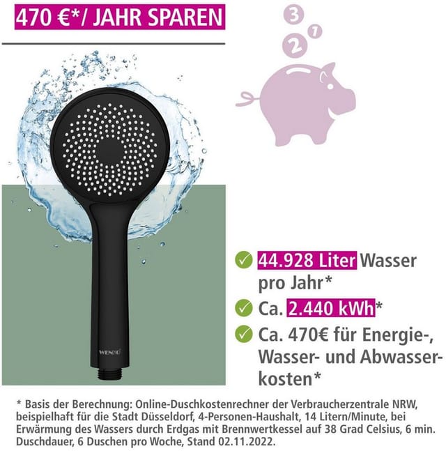 Wenko Handbrause 'Watersaving' schwarz matt Ø 9,5 cm 1 Strahlart