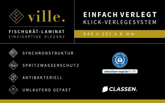 Classen Laminat Fischgrät 'Ville La Senia' Eiche hellgrau 8 mm