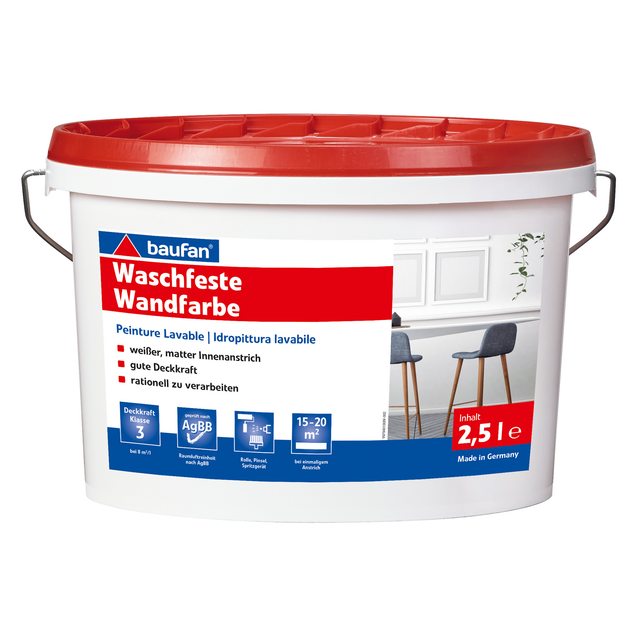 Baufan Waschfeste Wandfarbe weiß matt 2,5 l