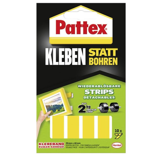Pattex Klebe-Strips 'Kleben statt Bohren' weiß 10 Streifen je 20 x 40 mm