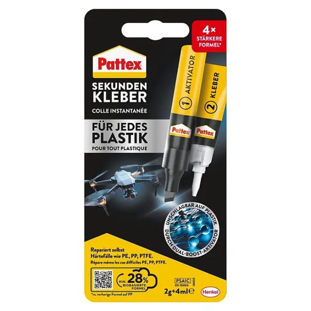 Pattex Sekundenkleber 'Plastix Flüssig' mit Aktivator-Stift transparent 2 g/4 ml