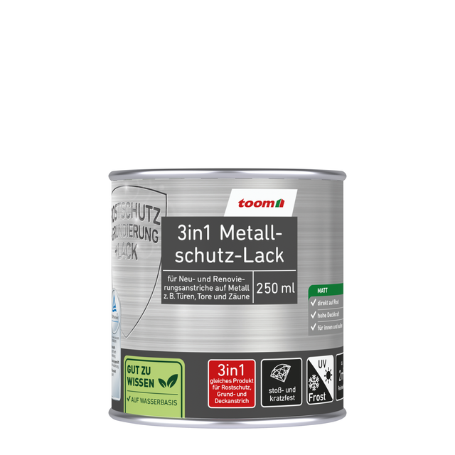 toom 3in1 Metallschutzlack grau matt 250 ml