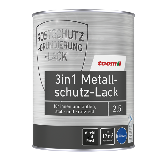 toom 3in1 Metallschutzlack silberfarben glänzend 2,5 l
